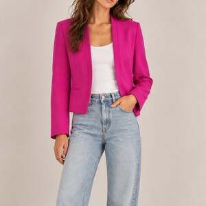 Worthington Pink Cropped Blazer Barbiecore Fitted Jacket Career Size 6 Fuschia